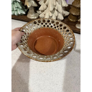 Studio Pottery Fruit Bowl Perforated Edges